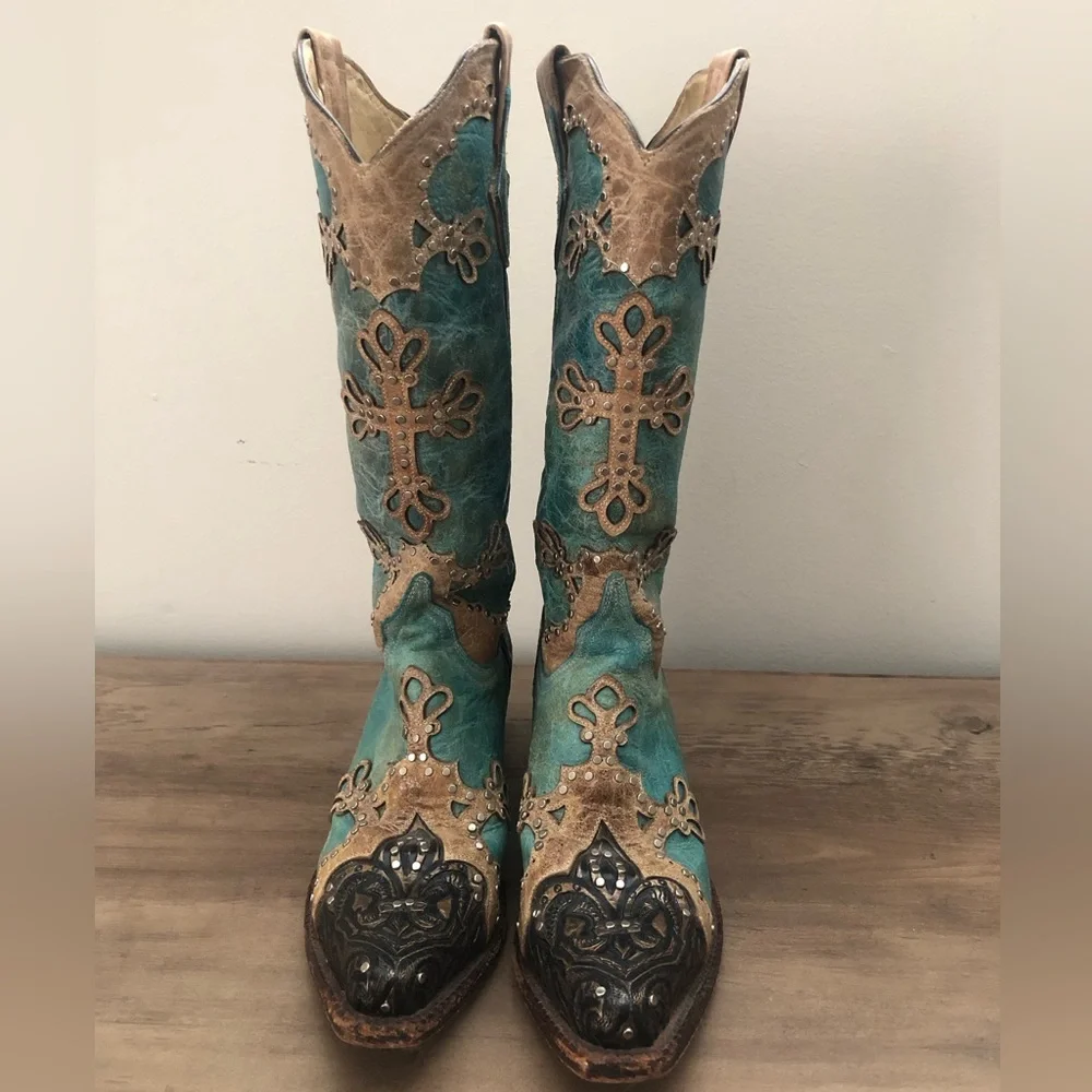 Ferrini Turquoise Cowgirl/Cowboy Boots - Picture 2 of 6